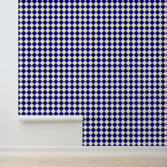 Yellow Blue Chequered Diamond Pattern Wallpaper (Application)