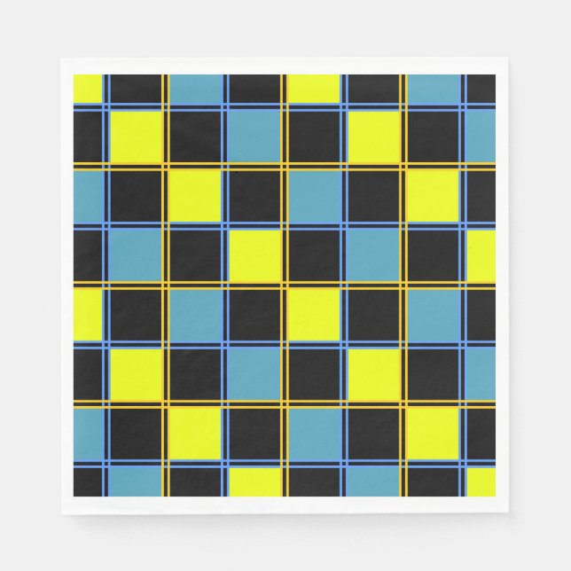 Yellow blue chequered geometric pattern  napkin (Front)