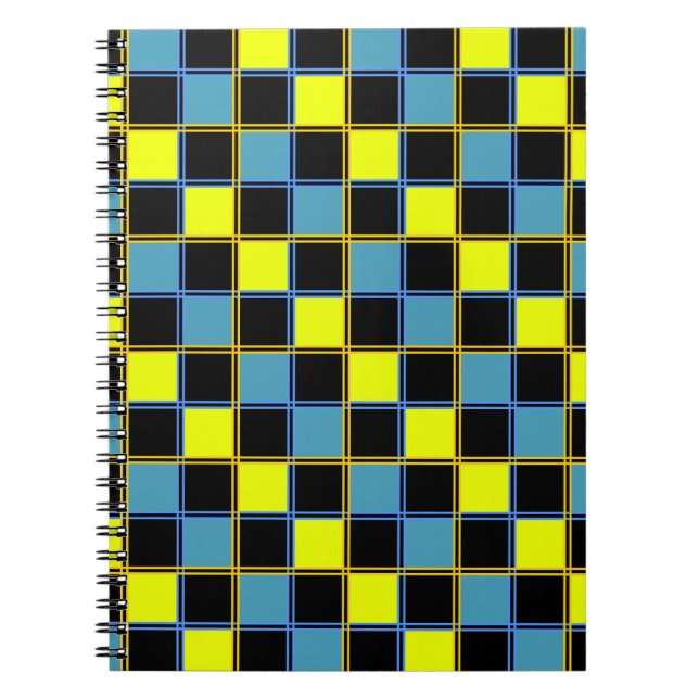 Yellow blue chequered geometric pattern notebook (Front)