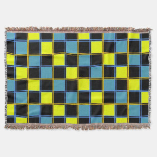 Yellow blue chequered geometric pattern throw blanket