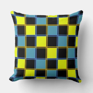 Yellow blue chequered geometric pattern throw pill pillow