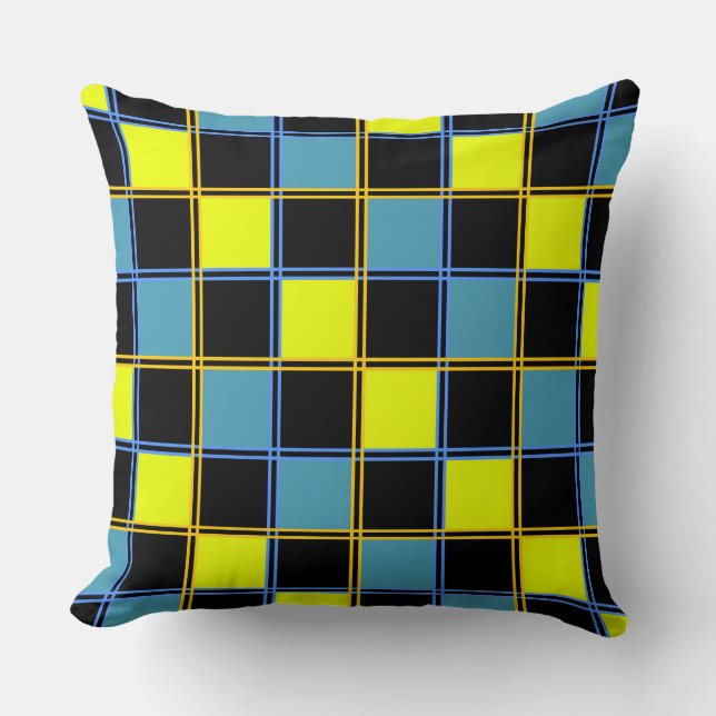 Yellow blue chequered geometric pattern throw pill pillow (Front)