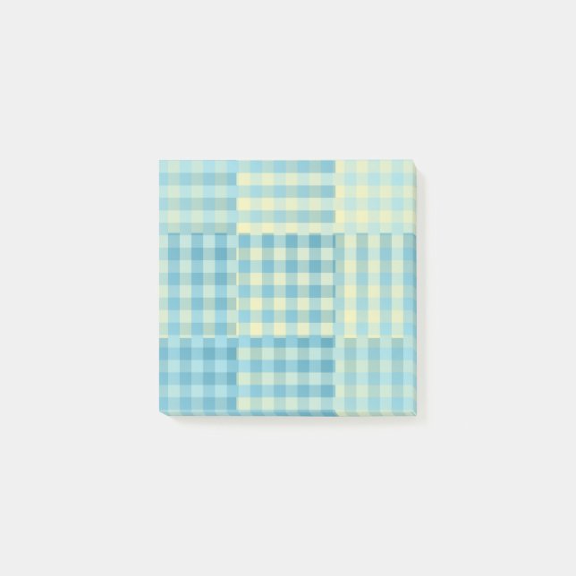 Yellow Blue Chequered Patchwork Pattern Post-it Notes (Front)