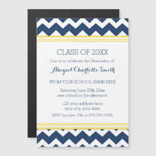 Yellow Blue Chevron Graduation Party Magnetic Card