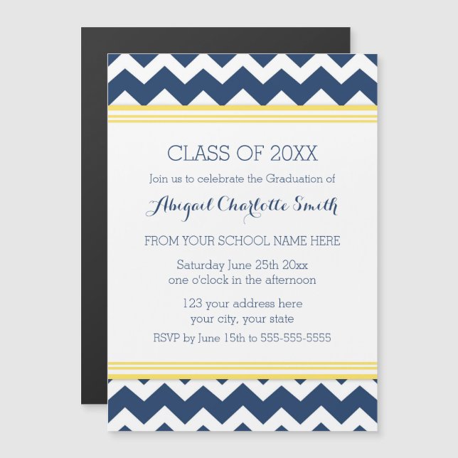 Yellow Blue Chevron Graduation Party Magnetic Card (Front/Back)