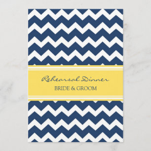 Yellow Blue Chevron Rehearsal Dinner Party Invitation