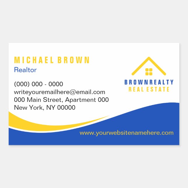 Yellow Blue Classy Roof and Window Rent Home Sticker (Front)