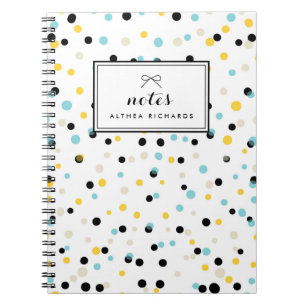 Yellow & Blue Confetti Dots Pattern Personalized Notebook