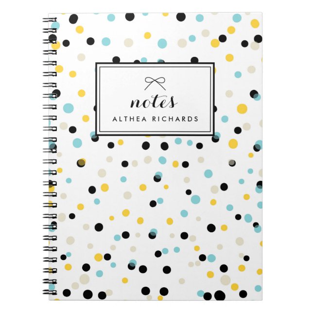 Yellow & Blue Confetti Dots Pattern Personalized Notebook (Front)