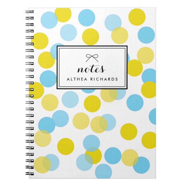 Yellow & Blue Confetti Dots Pattern Personalized Notebook (Front)