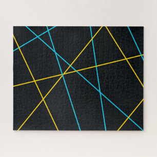 Yellow, Blue, cool, trendy, urban, modern lines Jigsaw Puzzle