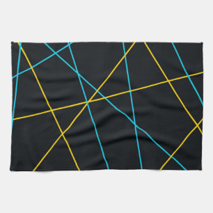 Yellow, Blue, cool, trendy, urban, modern lines Kitchen Towel