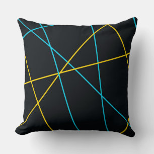 Yellow, Blue, cool, trendy, urban, modern lines Throw Pillow