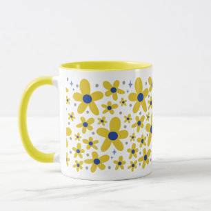 Yellow & Blue Daisy Flower Pattern Mug