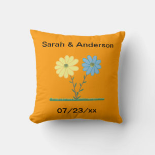 Yellow & Blue Daisy Flowers Wedding Pillows