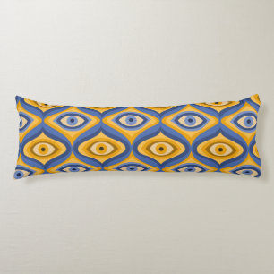 Yellow Blue Eye Art Deco Geometric Pattern Body Pillow