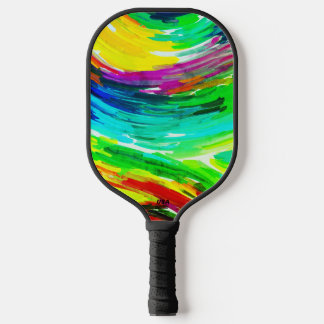 Yellow Blue Fingerpainting Pickleball Paddle