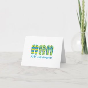 Yellow & Blue Flip Flops Folded Note Cards