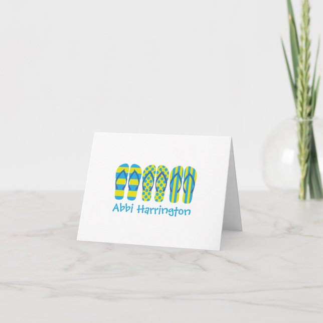 Yellow & Blue Flip Flops Folded Note Cards (Front)