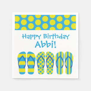 Yellow & Blue Flip Flops Personalized Party Napkin