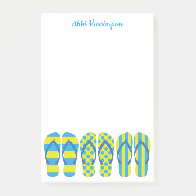 Yellow & Blue Flip Flops Post-it Notepad (Front)