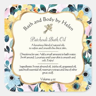 Yellow & Blue Floral Cosmetics Label w Ingredients