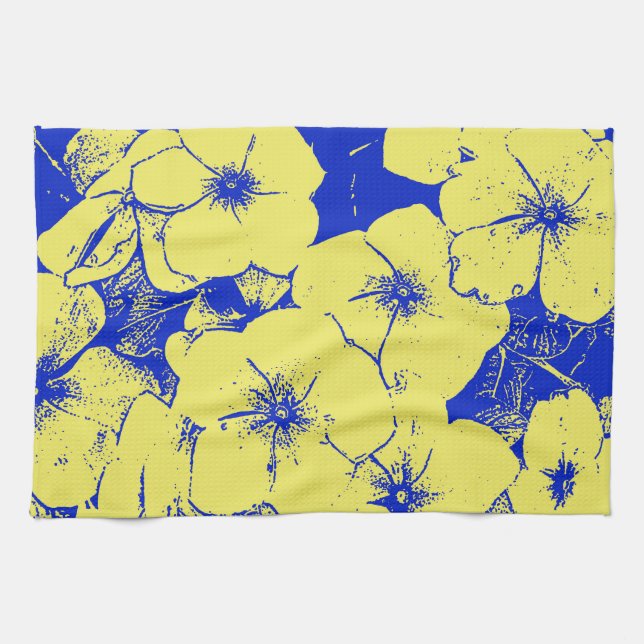 Yellow Blue Floral Motif Kitchen Towel (Horizontal)