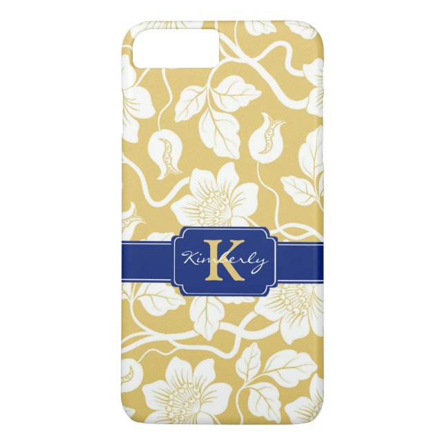 Yellow & blue floral name / initial Case-Mate iPhone case (Back)