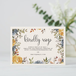 Yellow Blue Floral Wedding Kindly Reply RSVP Card