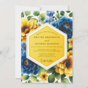 Yellow Blue Floral Whimsy Wedding Invitation