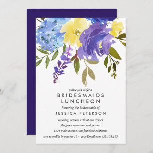 Yellow Blue Flowers Bridesmaids Luncheon Wedding Invitation