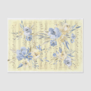 yellow blue flowers   old music sheet