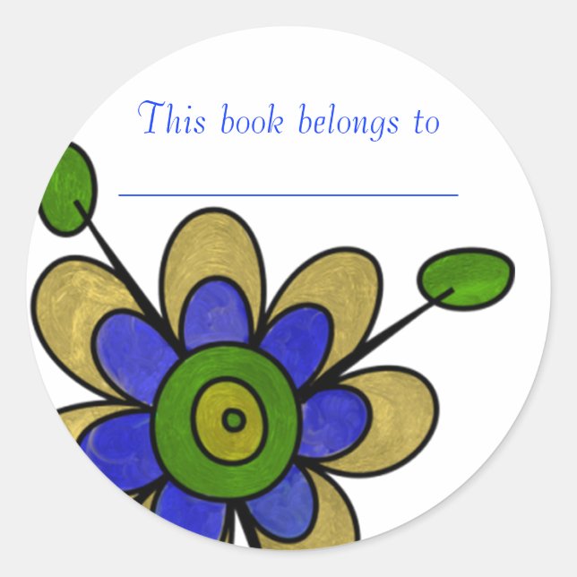 Yellow & Blue Fun Flowers Classic Round Sticker (Front)
