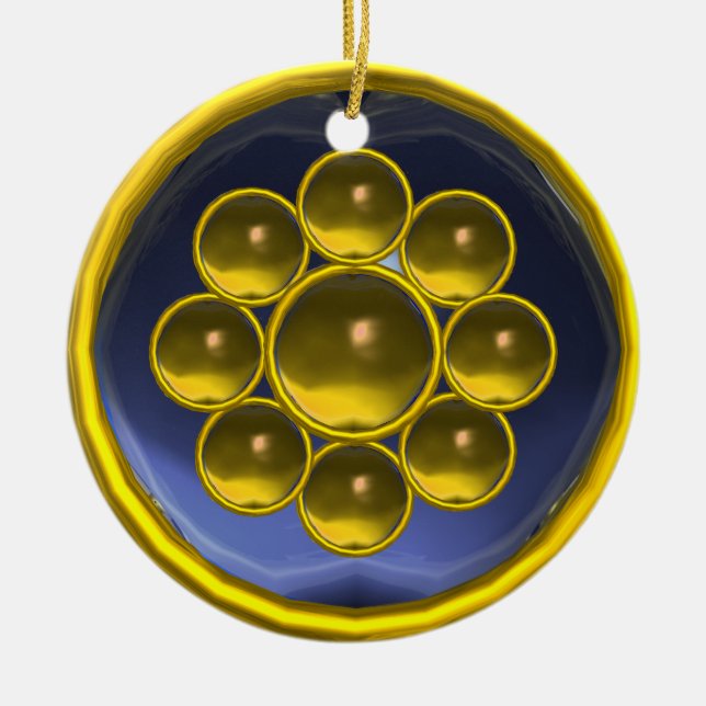 YELLOW BLUE GEMSTONE MON CERAMIC ORNAMENT (Front)