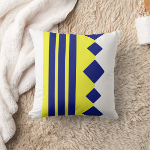 Yellow Blue geometric squares lines Throw Pillow