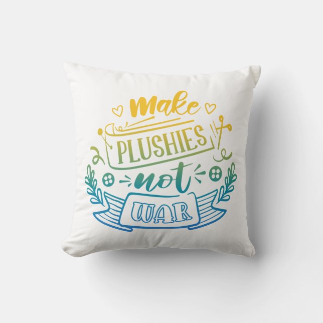 Yellow Blue Gradient Peace Quote for Plush Makers Throw Pillow (Front)