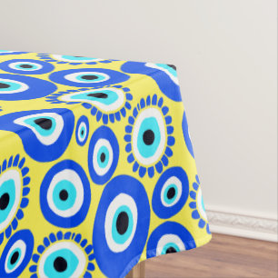Yellow Blue Greek Eye Colourful Pattern Tablecloth