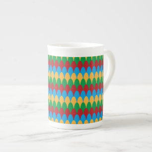 Yellow Blue Green & Red Geometric Scallops Bone China Mug
