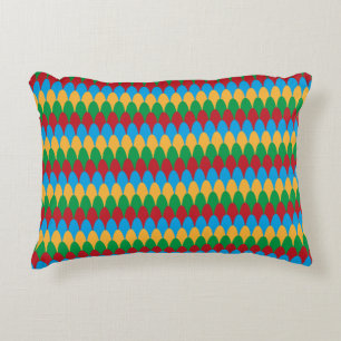Yellow Blue Green & Red Geometric Scallops Decorative Pillow