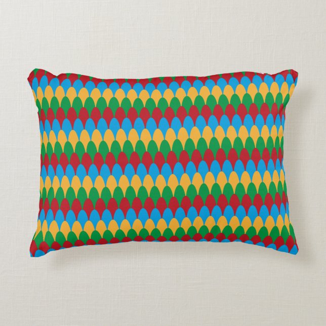 Yellow Blue Green & Red Geometric Scallops Decorative Pillow (Front)