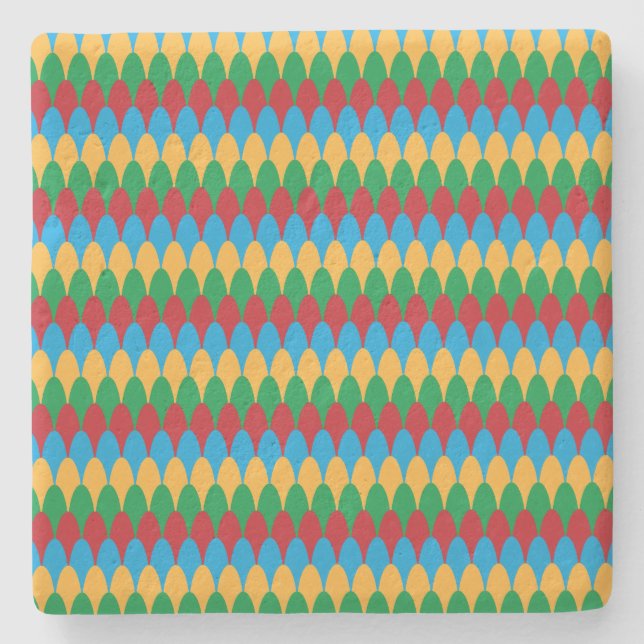 Yellow Blue Green & Red Geometric Scallops Stone Coaster (Front)