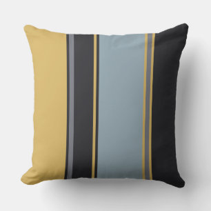 Yellow, Blue-grey and grey Stripes    Throw Pillow