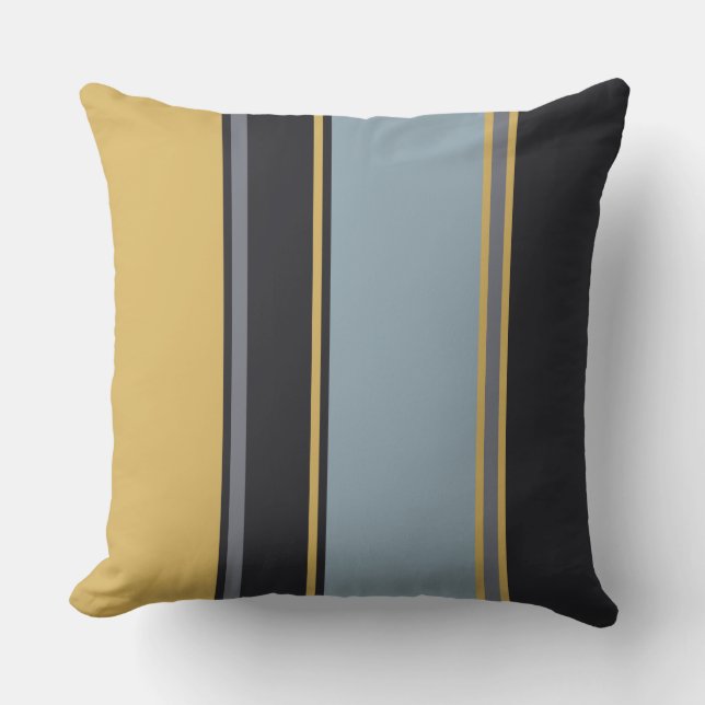 Yellow, Blue-grey and grey Stripes    Throw Pillow (Front)