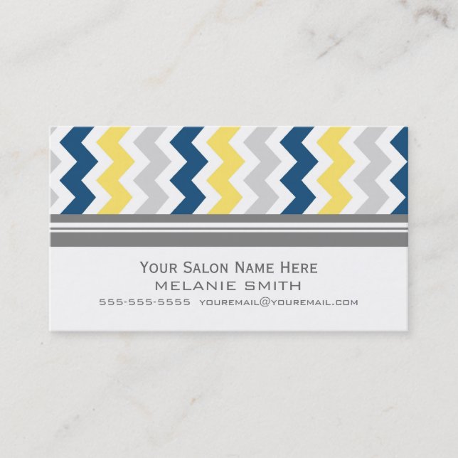 Yellow Blue Grey Chevron Salon Appointment Cards (Front)