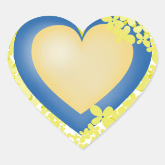 Yellow blue Heart and yellow flowers. Heart Sticker