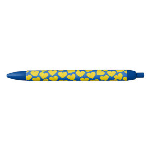 Yellow blue hearts background black ink pen