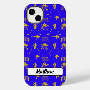 Yellow Blue Hockey Trendy Seamless Pattern Case-Mate iPhone 14 Plus Case