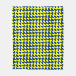 Yellow Blue Houndstooth Plaid Check Fleece Blanket