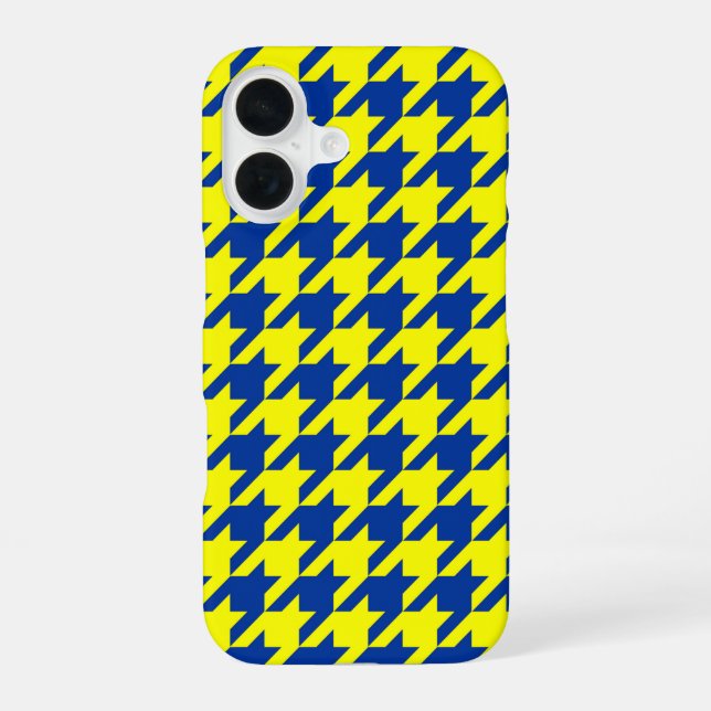 Yellow Blue Houndstooth Plaid Check iPhone 16 Case (Back)
