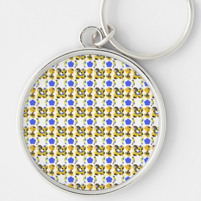 Yellow Blue Illustration Fancy shapes Keychain (Front)